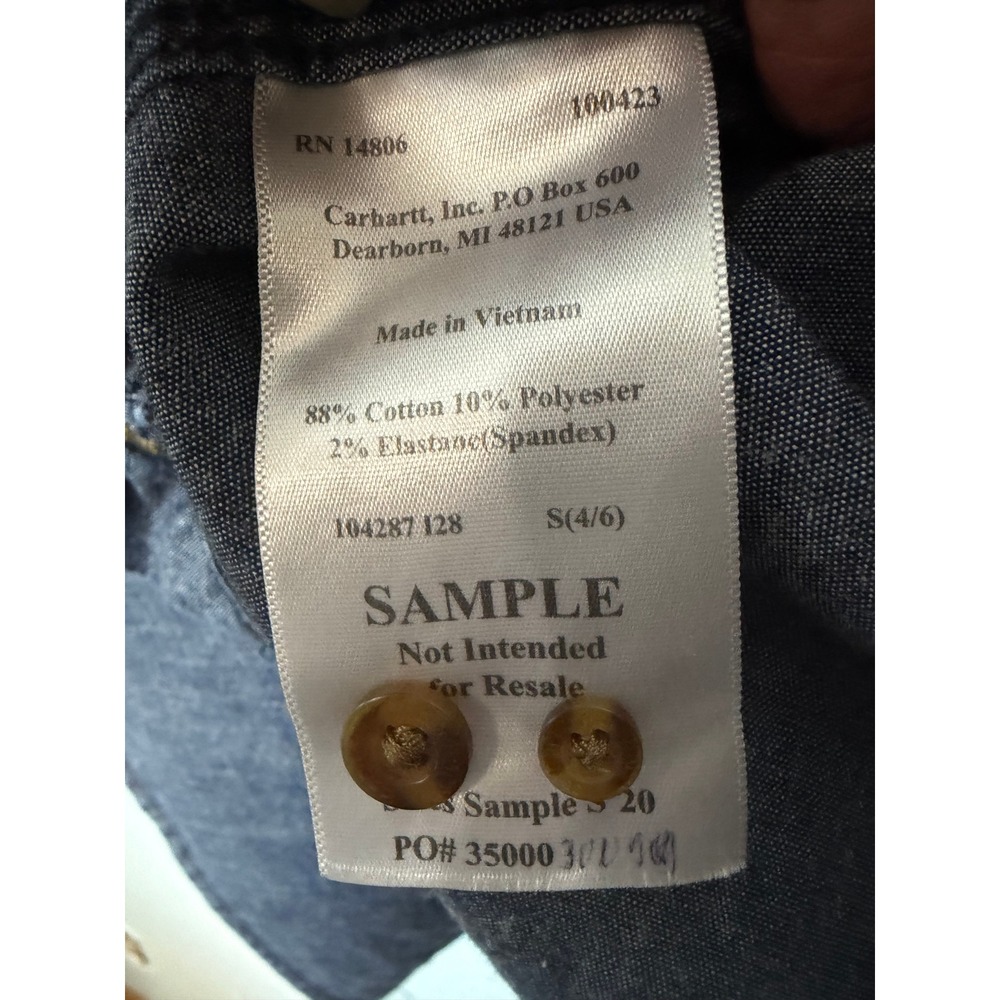 Carhartt Womens Blue Chambray Long Sleeve Button Up Work Shirt S Sample Gorpcore - Picture 7 of 8